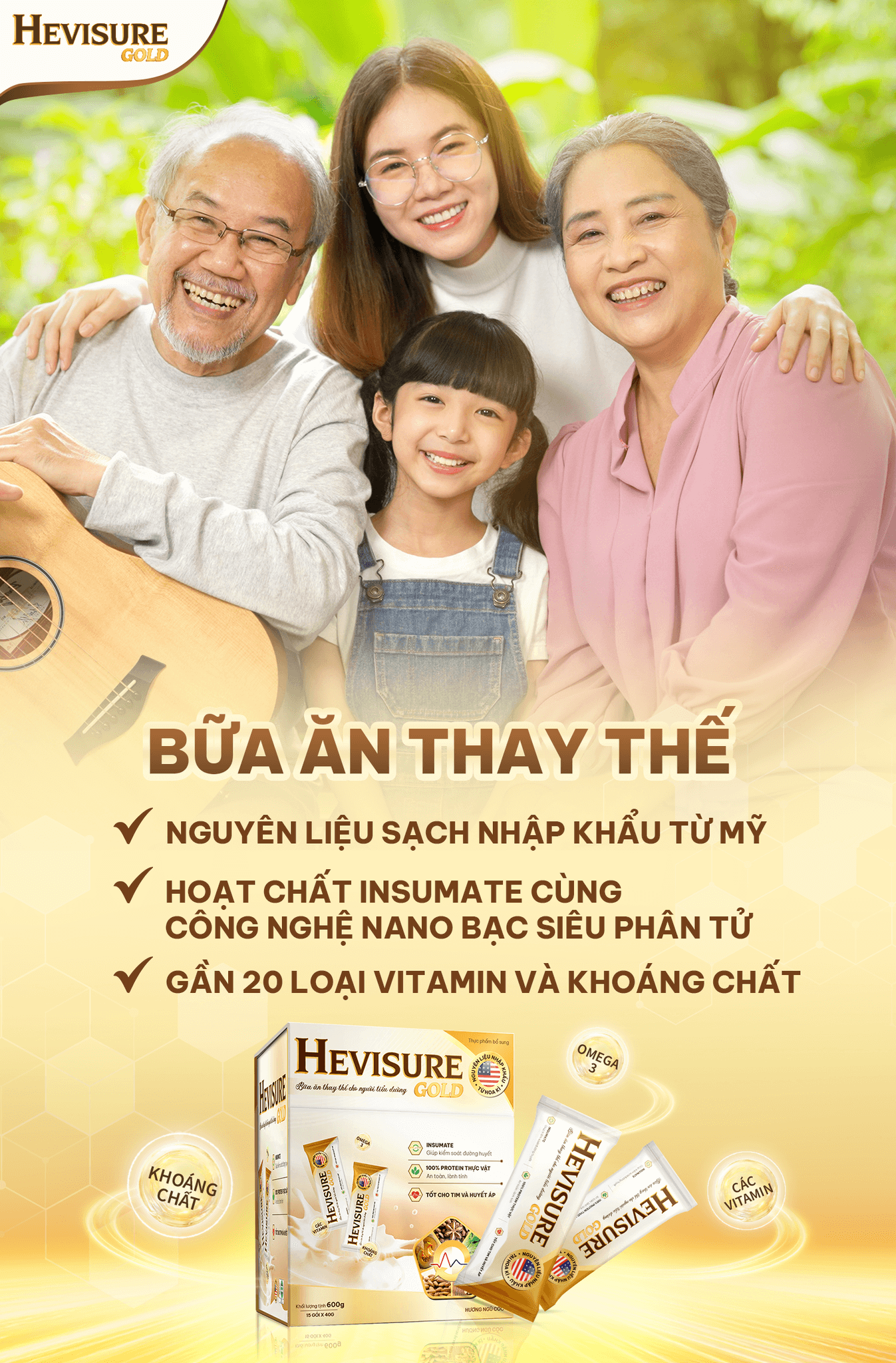 Hevisure Gold với nguyên liệu sạch nhập khẩu từ Mỹ